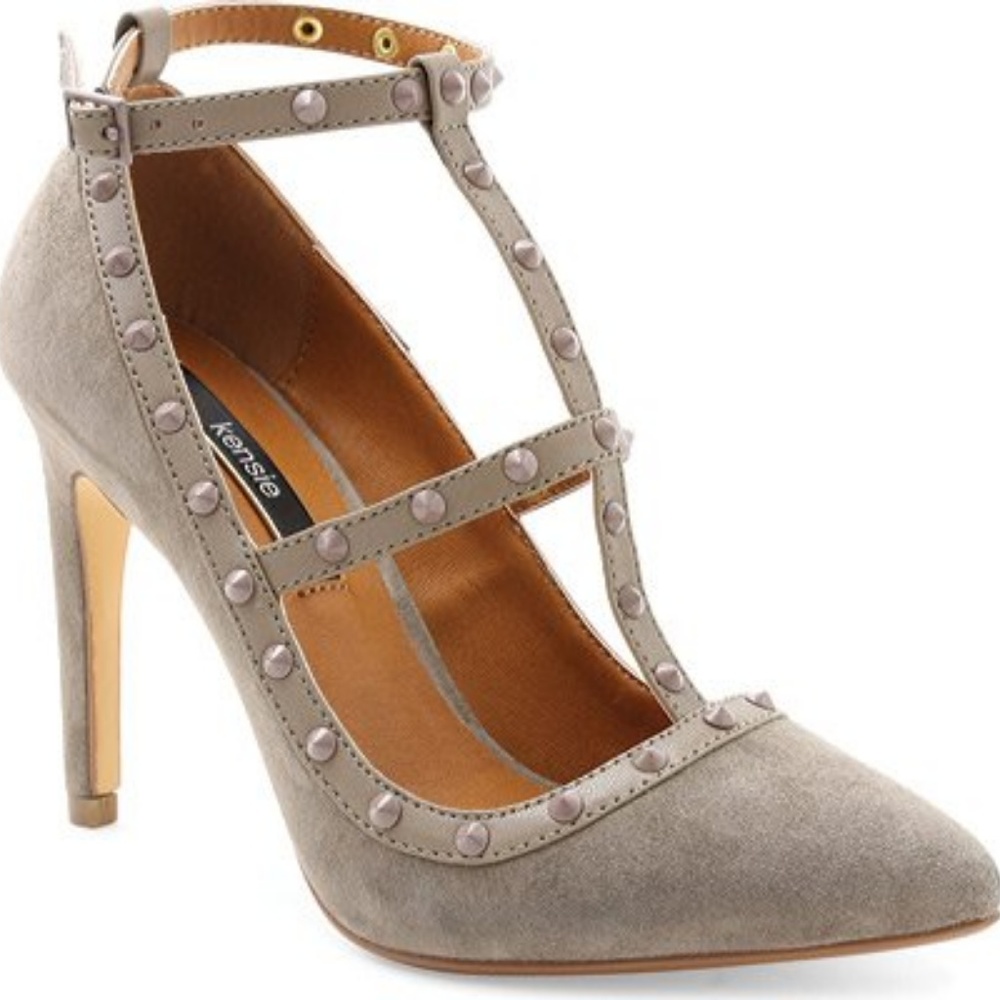 New Kensie Fizzia Taupe Suede T-Strap Heel US 6